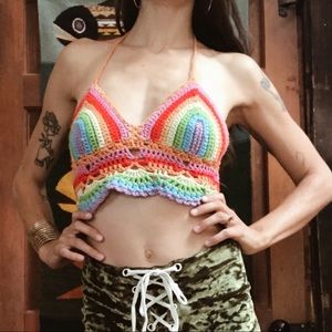 Rainbow Crochet Festival Halter Top